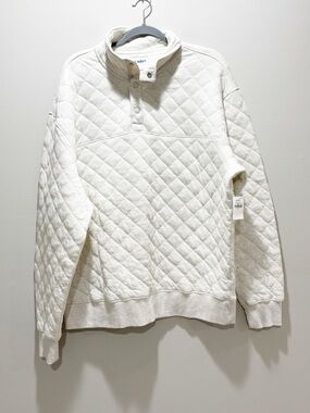 Old Navy Quilted Crewneck Pullover - Cream/Ivory Snap Button Size Large